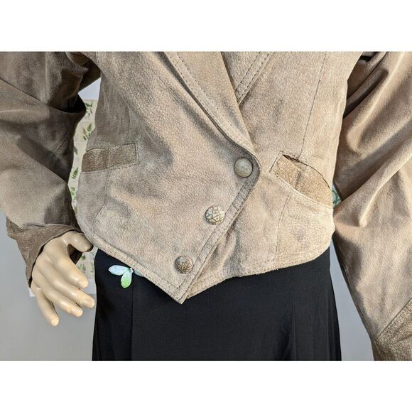 Vintage 80s Berman's Leather Jacket Cropped Vest Front Brown Moto Suede Size S - Picture 5 of 15